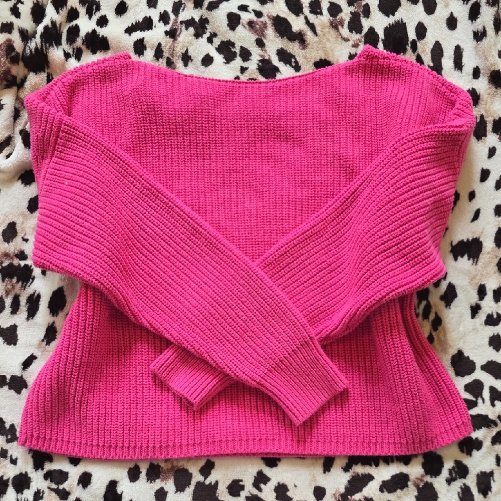 Bar III Pink Ribbed Crew Neck Sweater